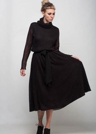 Чорне в'язане ажурне міді плаття2 фото