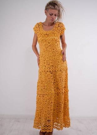 Жовте в'язане гачком ажурне максі плаття2 фото