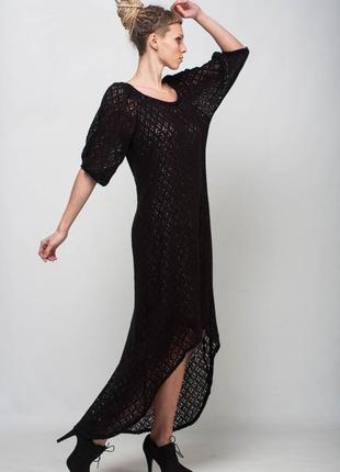 Черное вязаное мохеровое ассиметричное платье-рыбка6 фото