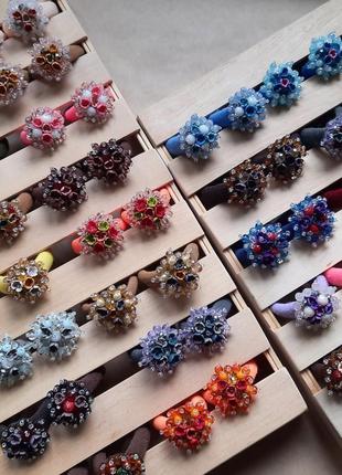 Помаранчеві резиночки для волосся дитячі, гумки з квітами, пара гумок, подарунок для дівчинки4 фото