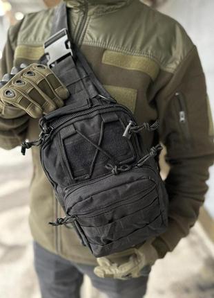 Тактична чорна сумка армійська. однолямкова сумка рюкзак1 фото