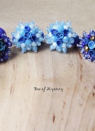 Синие резиночки для волос, резинки с цветами, пара резинок, подарок для девочки3 фото