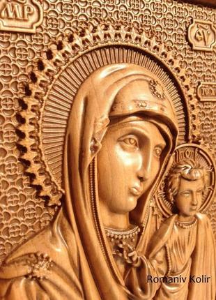 Різьблена дерев'яна ікона казанської пресвятої богородиці (казанської божої матері)4 фото