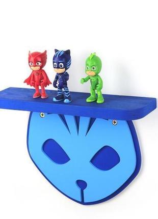 Дитяча дерев'яна полиця кэтбой, герої в масках, полиці для іграшок, дерев'яний декор для дитячої2 фото