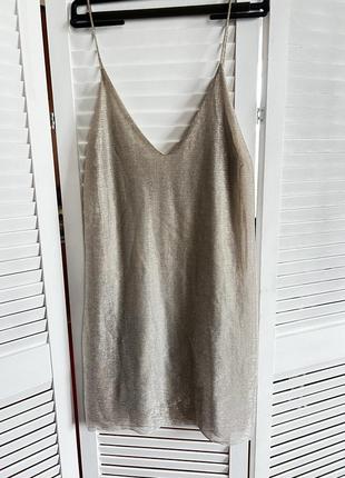 Коктальное платье zara зара с люрексом с люрексовой нитей платье на тонких шлейках комбинация