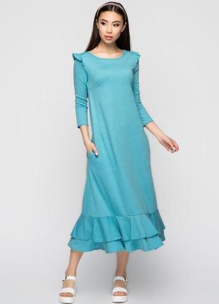 Платье с воланами мятного цвета1 фото