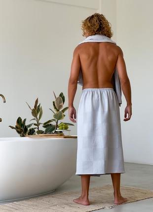 Подарочный набор банный для мужчин (килт(парео)+полотенце) для бани/сауны, вафельный на липучке2 фото