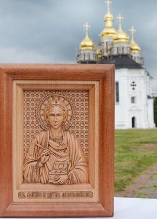 Ікона, різьблена дерев'яна святого пантелеймона цілителя2 фото