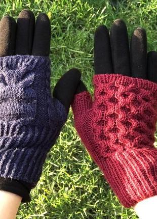 Жіночі перчатки без пальчиків, жіночі мітенки9 фото