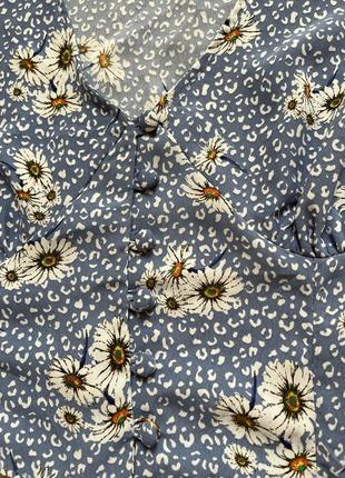 Блуза короткая корсетная корсетная буфы пуговицы пышные объемные рукава цветочный принт6 фото