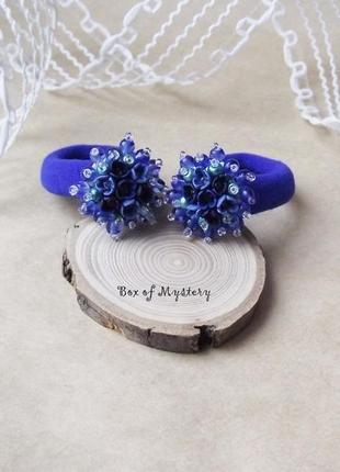 Синие резинки для волос, цветочное украшение, аксессуары для волос, пара резинок, подарок девочке2 фото