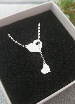 Серебряное колье сердце2 фото