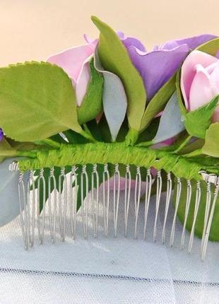 Гребень для волос с цветами лилии и розы гребень в прическу невесты3 фото