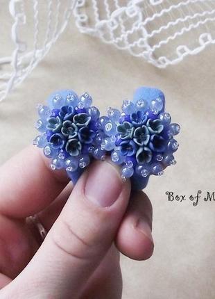 Гумки для волосся, квіткові гумки, сині гумки з квітами ручної роботи, подарунок дівчинці1 фото