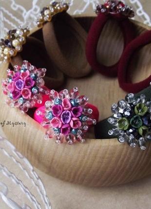 Резинки с цветами, розовые резинки для волос, пара резинок, цветы миниатюра, подарок девочке3 фото