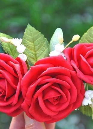 Гребінець для волосся з малиновими трояндами весільна прикраса для волосся з квітами2 фото