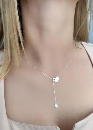 Серебряное колье сердце4 фото