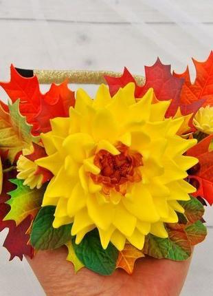 Осенний обруч для девочки украшение в волосы ободок с цветами в осенних тонах5 фото