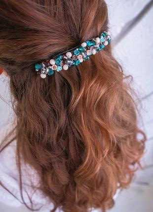 Бирюзовая заколка для волос с цветами, украшения для волос, подарок девушке8 фото