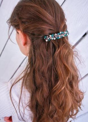 Бирюзовая заколка для волос с цветами, украшения для волос, подарок девушке7 фото