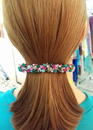 Бордово зеленая заколка для волос с цветами, украшения для волос, подарок девушке8 фото