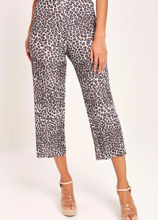 Плиссированные брюки укороченные кюлоты innocence new look uk12 леопардовый принт1 фото