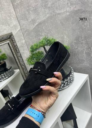 Черные стильные качественные туфли балетки лоферы из эко замши7 фото