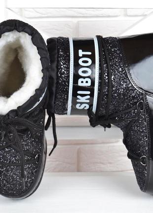 На овчине дутики женские луноходы moon boots зимние сапоги черные