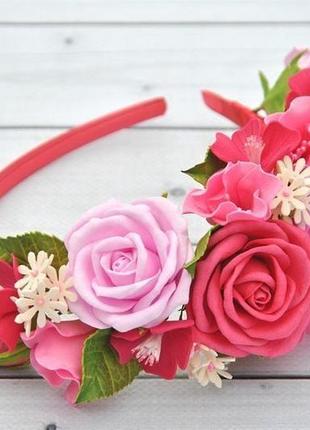 Обруч з трояндами прикраса для волосся обідок для дівчинки рожеві троянди