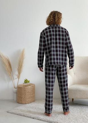 Чоловіча піжама cosy з фланелі (штани+футболка+сорочка) чорно/червоний/білий2 фото