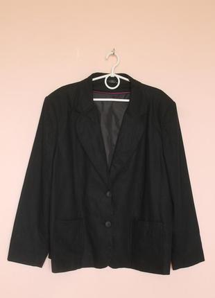 Черный льняной классический пиджак батал, пиджак лён, черный жакет лен батал 56-58 р.1 фото