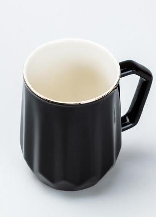 Чашка керамічна для чаю та кави 400 мл гуртка універсальна черная2 фото