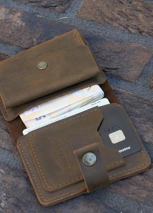 Шкіряний міні гаманець "york" колір олива.4 фото