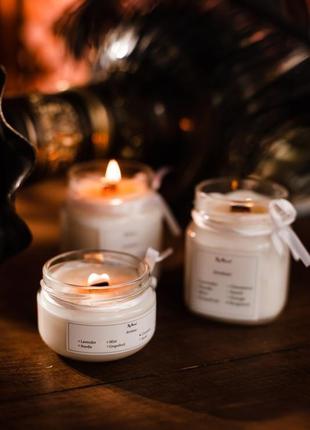 Соевые свечи с деревянным фитилем и эфирными маслами ручной работы - 100 мл1 фото