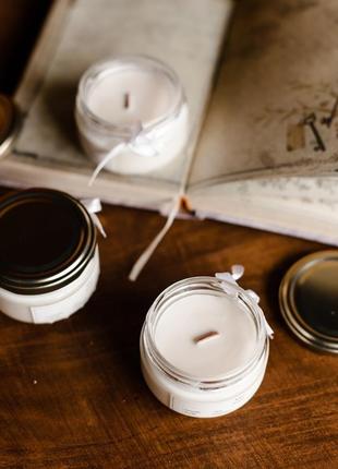 Соевые свечи с деревянным фитилем и эфирными маслами ручной работы - 100 мл4 фото