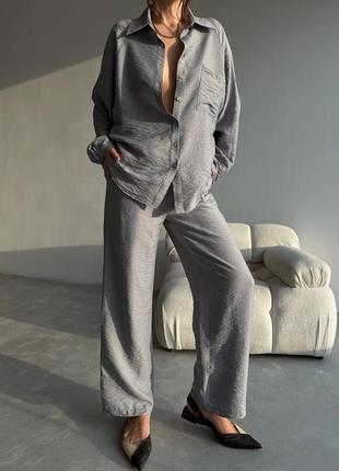 Костюм жіночий літній легкий пляжний сорочка і брюки базовий універсальний великі розміри9 фото