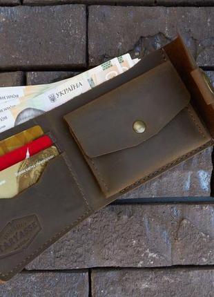 Шкіряний гаманець "блекпул" колір олива.2 фото