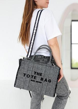 Сумка женская марк джейкобс шопер серый текстильный marc jacobs tote bag  шоппер6 фото