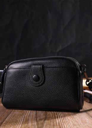Интересная сумка-клатч в стильном дизайне из натуральной кожи 22086 vintage черная7 фото