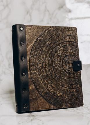Деревянный блокнот mr. craft "майя" a5 210x170 мм 100 листов с кожаным переплетом