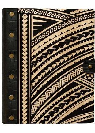 Деревянный блокнот mr. craft "маори" a5 210x170 мм 100 листов на кожаном переплете