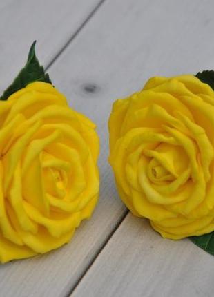 Жовта троянда шпилька шпилька для волосся з трояндою гумки для волосся з трояндами4 фото