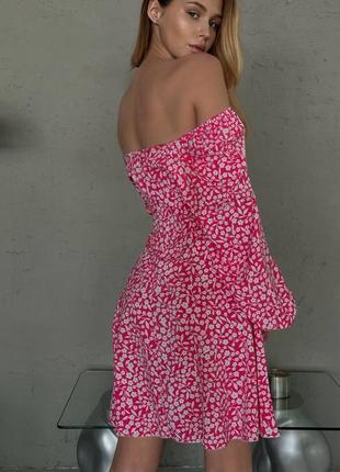 Сукня міні софт принт із затяжкою на грудях3 фото