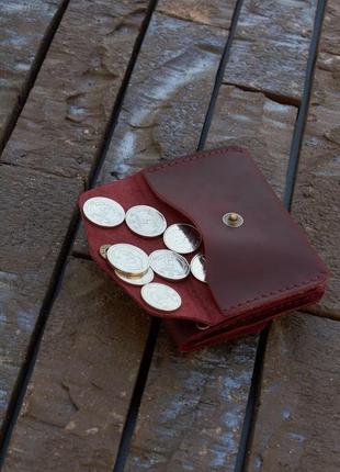 Кожаный мини кошелёк-картхолдер “sheffield” цвет бордо.6 фото