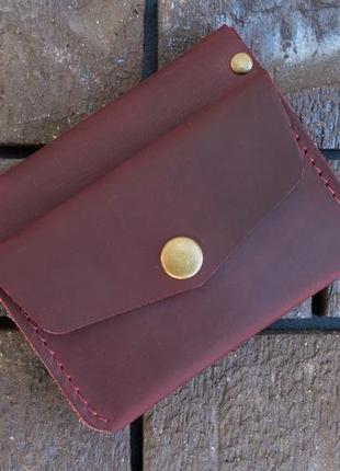 Кожаный мини кошелёк-картхолдер “sheffield” цвет бордо.4 фото