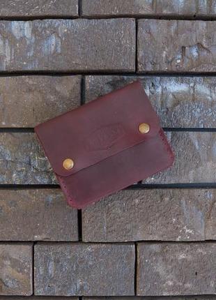 Шкіряний міні гаманець-картхолдер "sheffield" колір бордо.2 фото