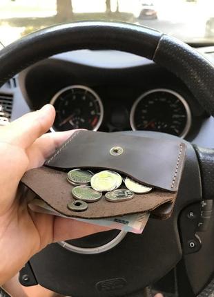 Кожаный минималистичный и компактный кошелёк -кардхолдер "london" цвет коричневый.5 фото