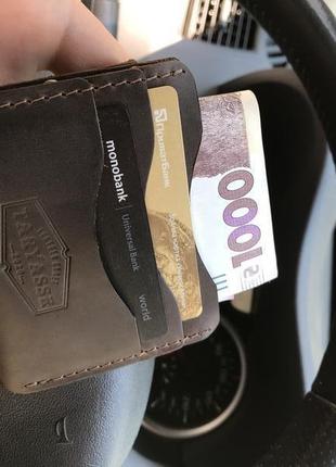 Кожаный минималистичный и компактный кошелёк -кардхолдер "london" цвет коричневый.3 фото