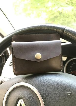 Кожаный минималистичный и компактный кошелёк -кардхолдер "london" цвет коричневый.2 фото