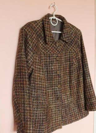Твидовый коричневый жакет, пиджак твид батал, твидовый пиджак, пальто батал 56-58 г.1 фото